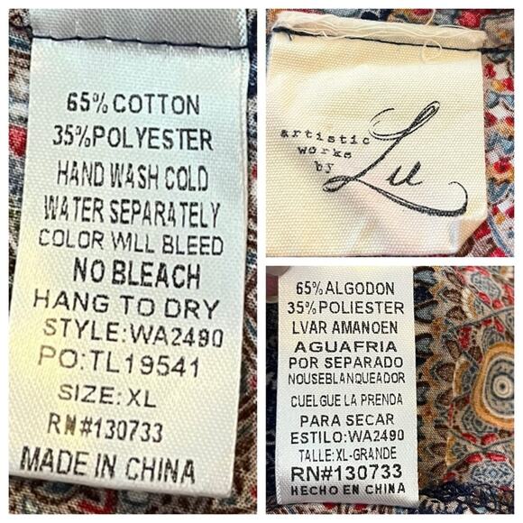 Artistic Works by Lu Boho Swing Dress V-neck Fringe Blue Multi Women’s Size XL - Picture 10 of 11